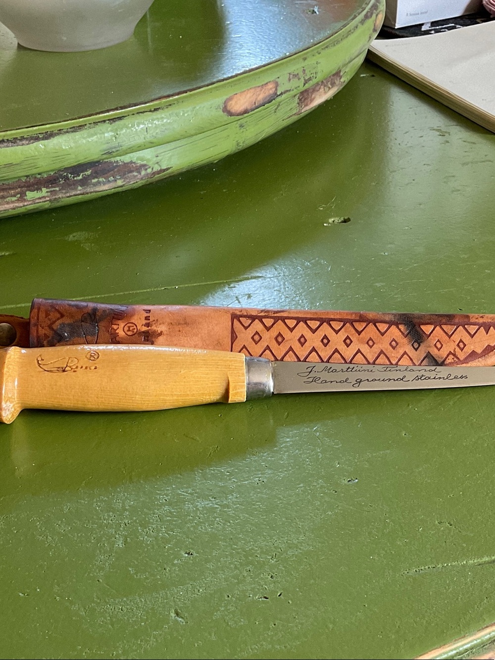 Wood-Handle Fillet Knife with Green Accents